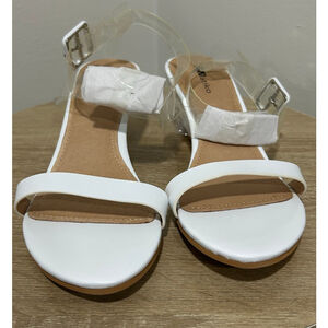New in box Matiko Heely 2” clear wedge with white straps size 37(6.5) women’s